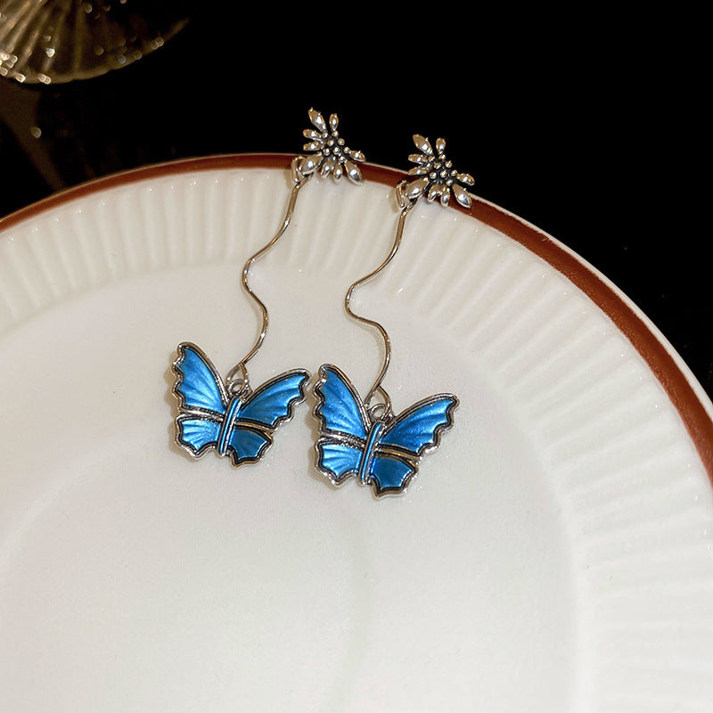 銀針跨境冷淡風銀色鑲鑽鋯石花朵珍珠耳環長款流蘇耳釘高級感耳飾