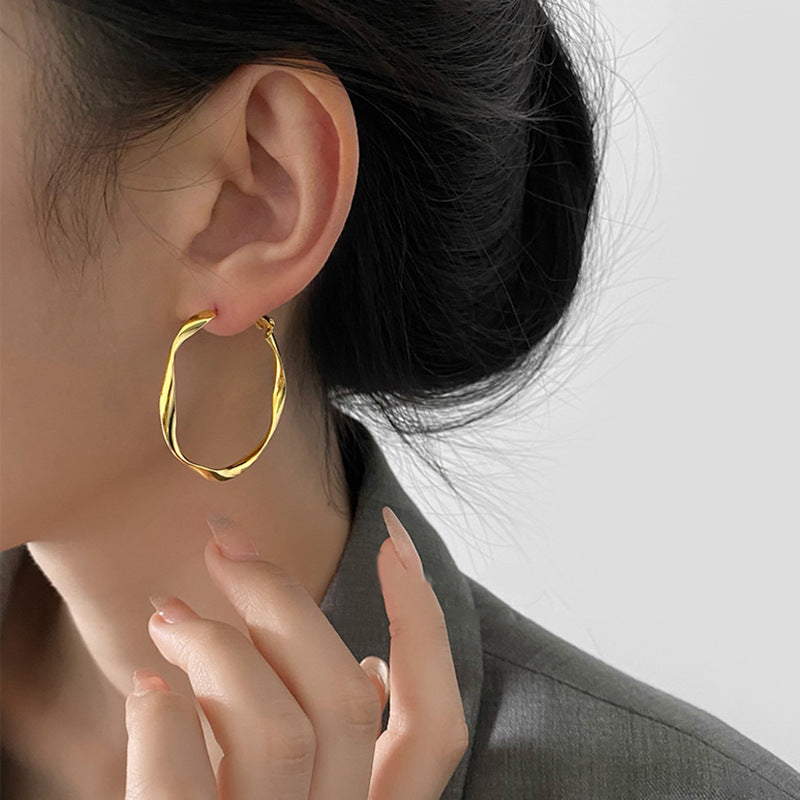 銀針歐美冷淡風鑲鑽愛心圓圈耳圈小衆簡約誇張耳環百搭高級感耳飾