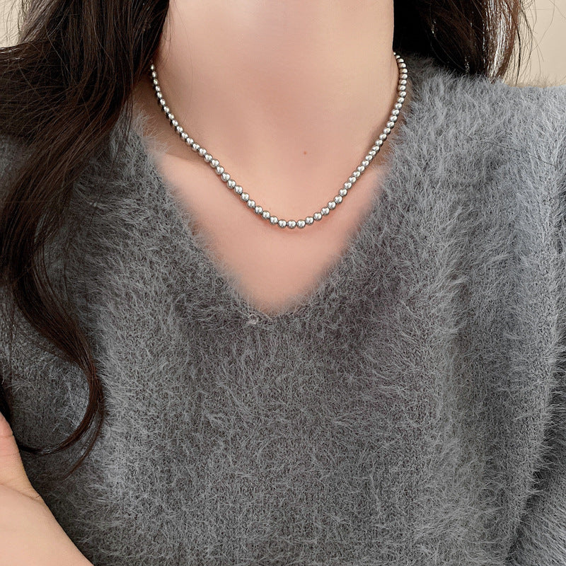 法式復古灰色珍珠項鍊小衆簡約設計感鎖骨鏈氣質輕奢高級感項飾女