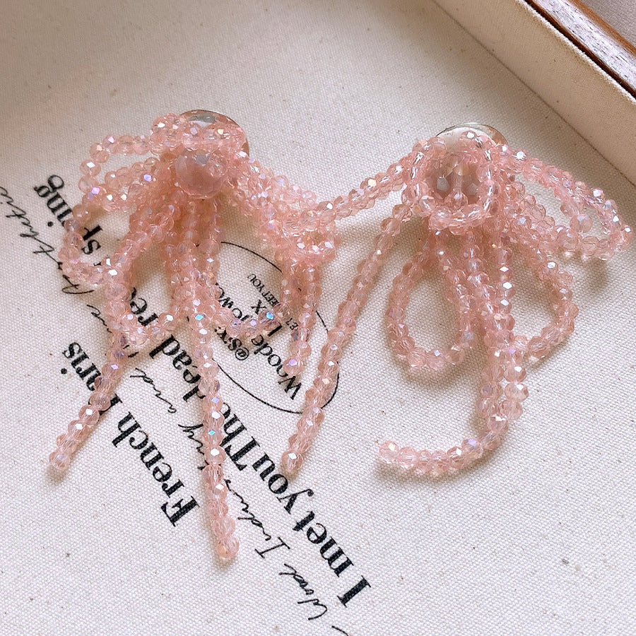 銀針小清新玻璃珠花朵流蘇耳環小衆個性誇張耳釘時尚度假風耳飾女