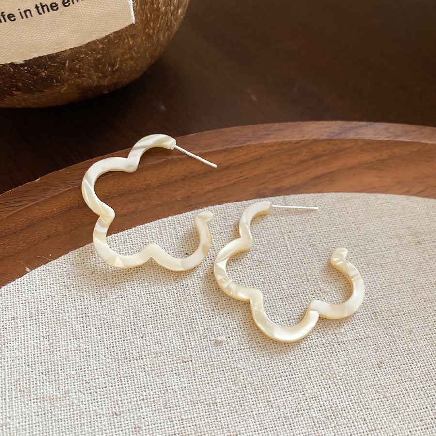 銀針樹脂暈染花朵耳環輕奢高級感耳釘復古時尚百搭耳飾設計感小衆