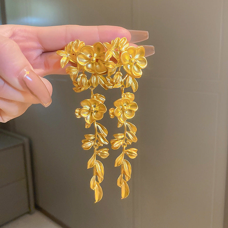 銀針歐美金屬風珍珠蝴蝶花朵流蘇耳釘小衆個性耳環時尚誇張耳飾女