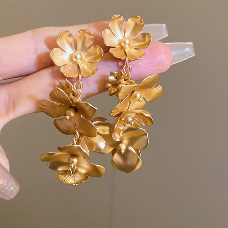 銀針歐美金屬風珍珠蝴蝶花朵流蘇耳釘小衆個性耳環時尚誇張耳飾女