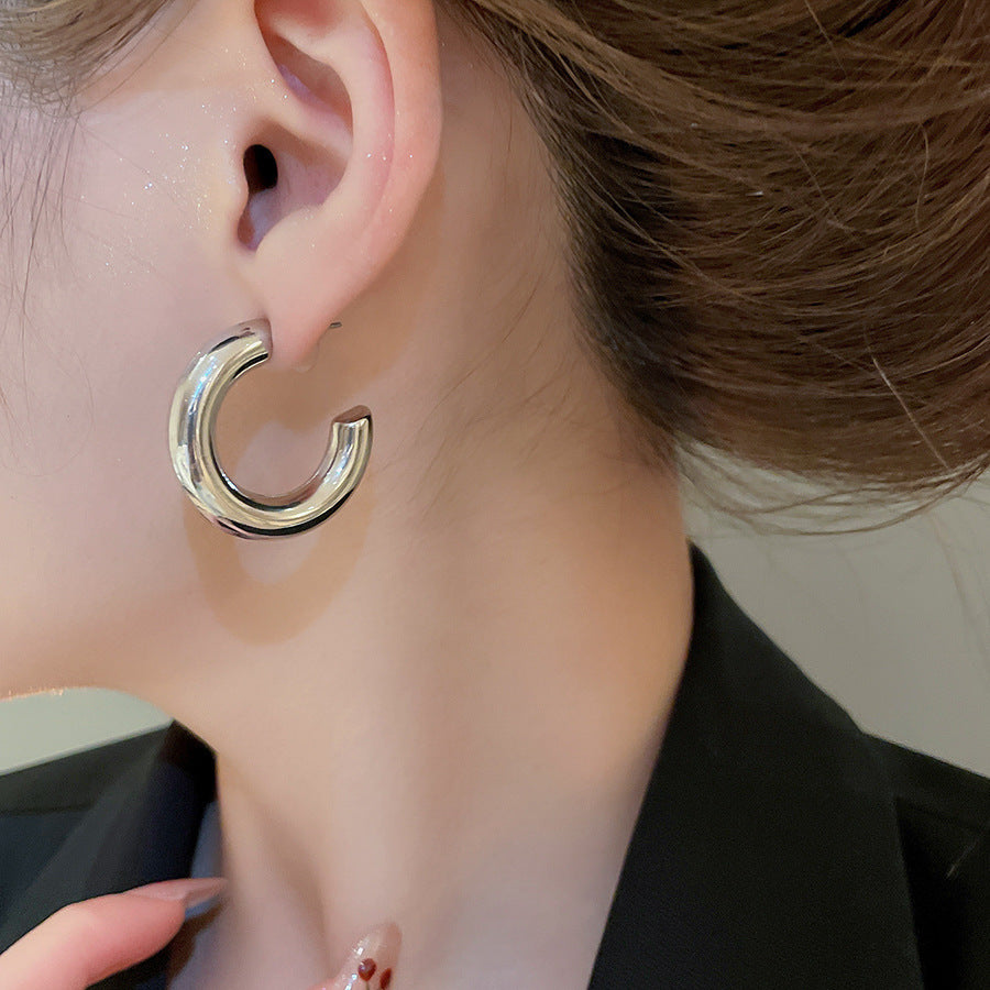 銀針圓圈銀色耳環輕奢高級感耳釘女冷淡風時尚百搭耳飾設計感小衆