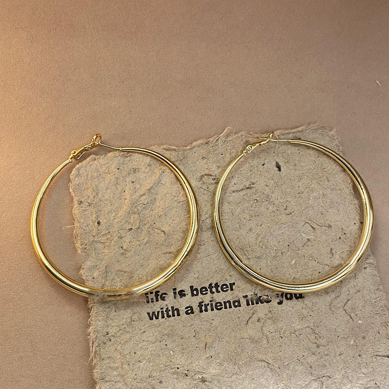 銀針歐美誇張圓形素圈耳環時尚個性冷淡風耳圈輕奢高級感耳飾