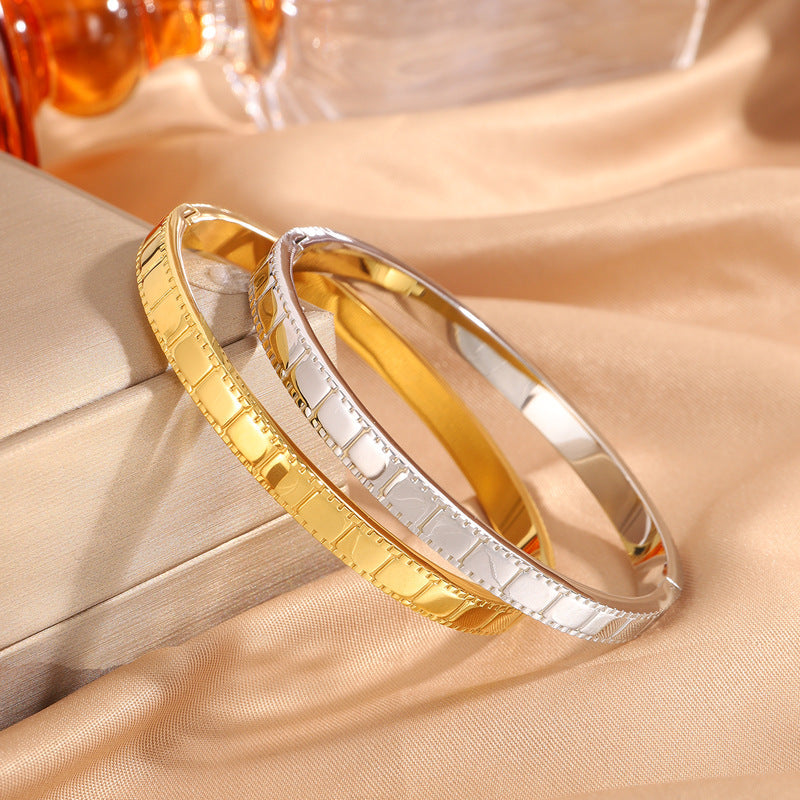 鈦鋼手鐲女簡約設計不掉色大方點點時尚情侶款方塊手環手鐲飾品