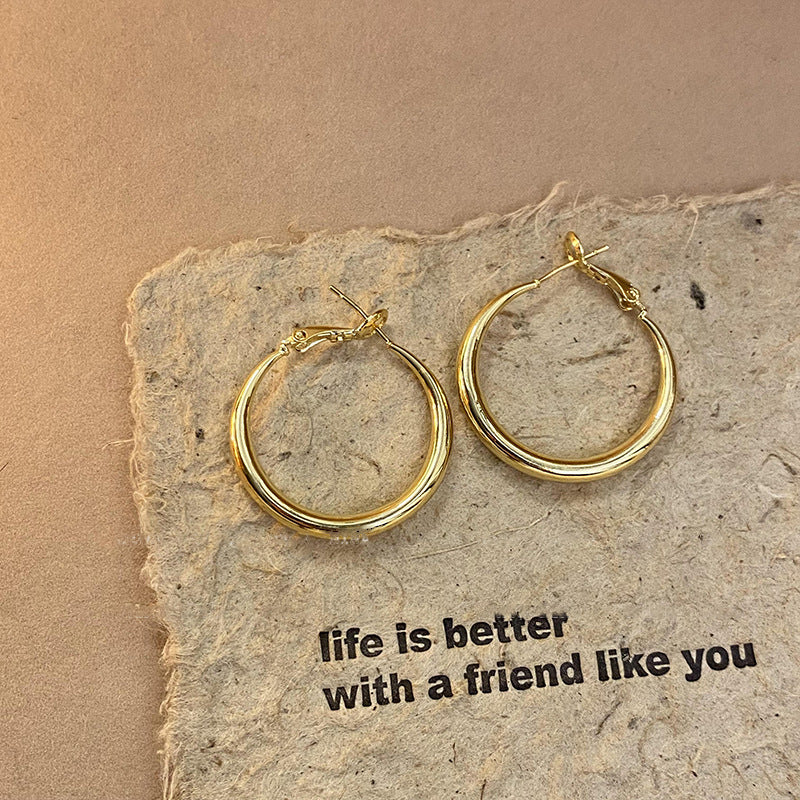 銀針歐美誇張圓形素圈耳環時尚個性冷淡風耳圈輕奢高級感耳飾