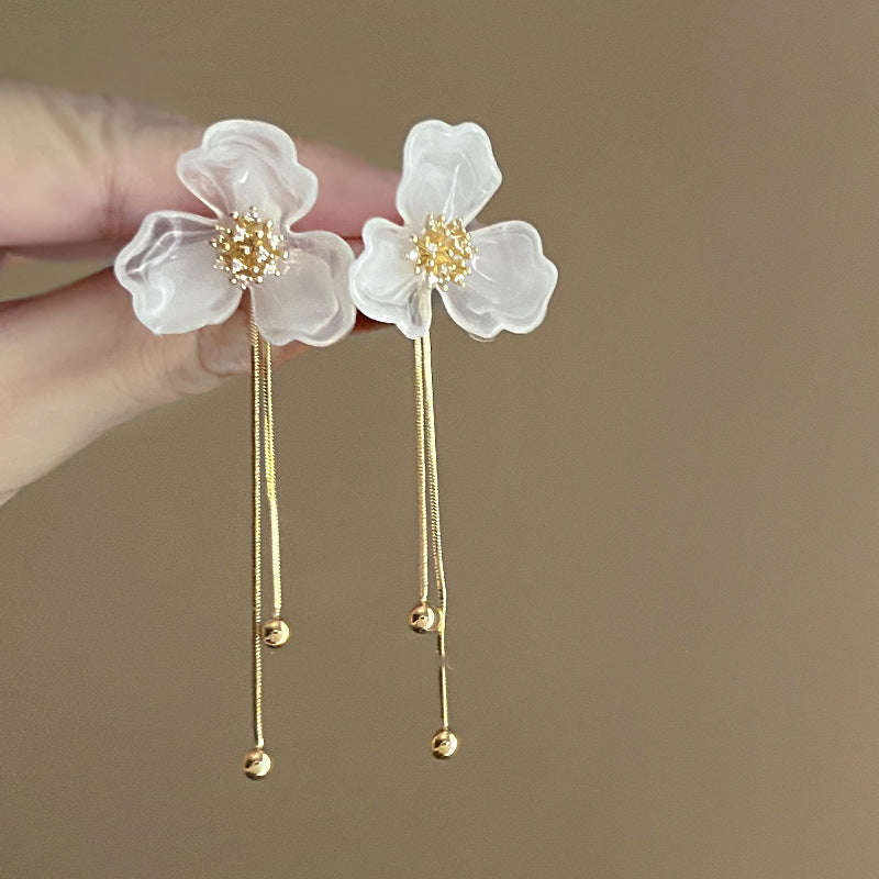 銀針歐美跨境專供花朵珍珠流蘇耳環氣質個性耳釘誇張高級感耳飾女