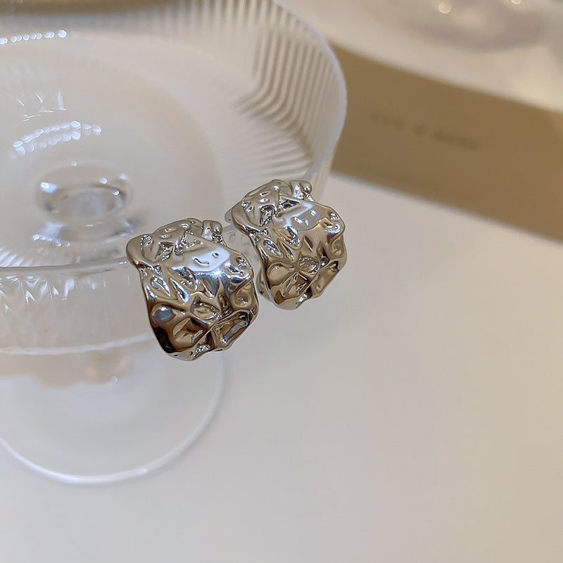 銀針歐美金屬風鏤空花朵魚尾珍珠耳環誇張氣質耳釘重工高級感耳飾