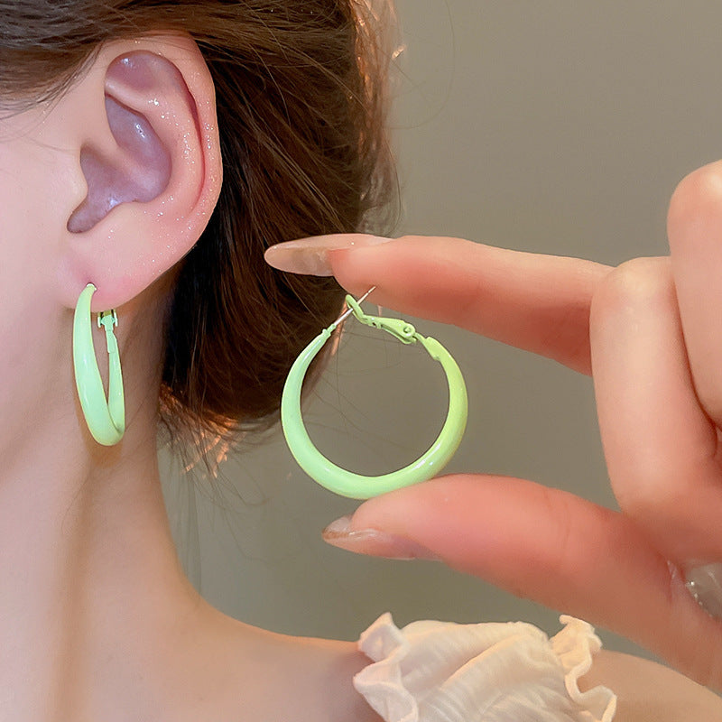 銀針多巴胺彩色耳圈甜美小清新簡約個性耳環設計感小衆歐美耳飾女