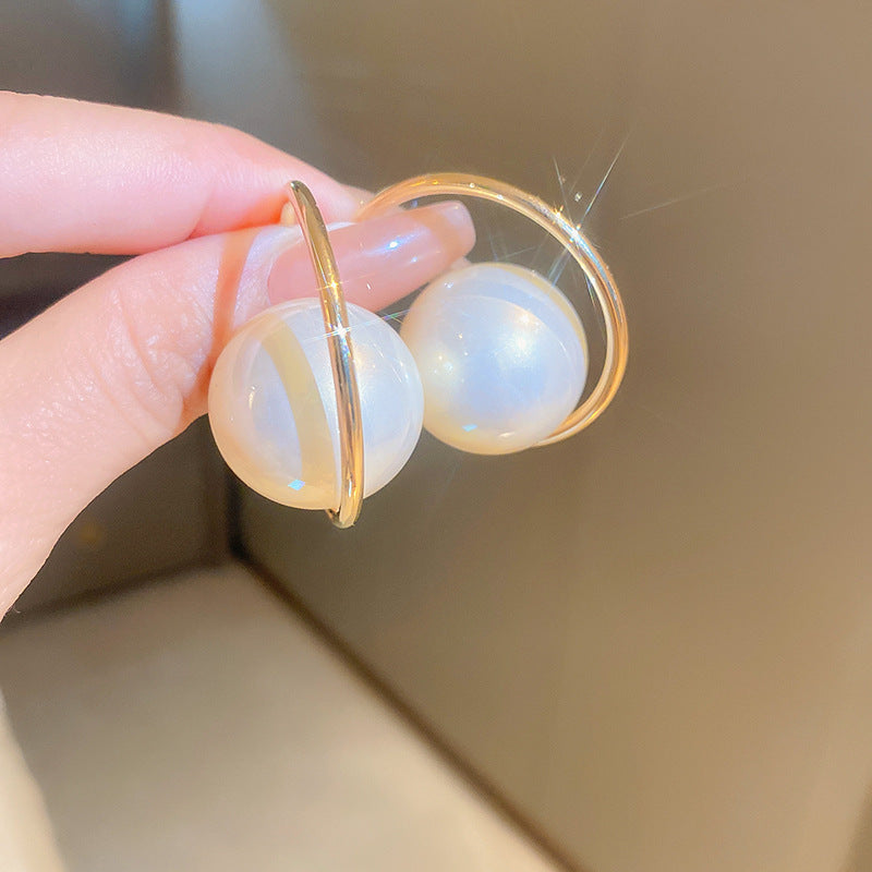 真金電鍍銀針法式復古鑲鑽人魚姬珍珠耳環氣質百搭耳釘高級感耳飾