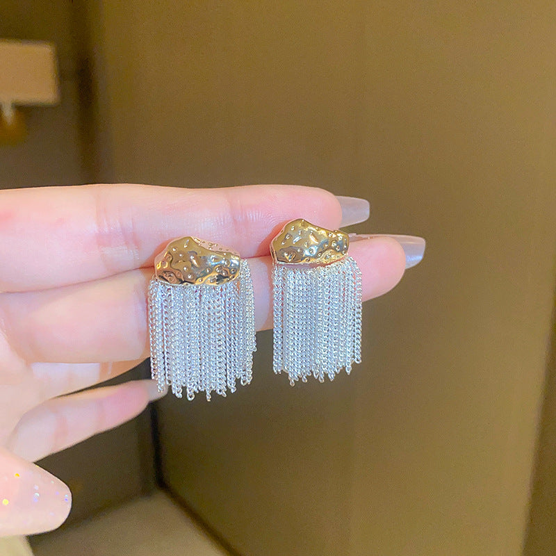 銀針歐美金屬風鏤空花朵魚尾珍珠耳環誇張氣質耳釘重工高級感耳飾