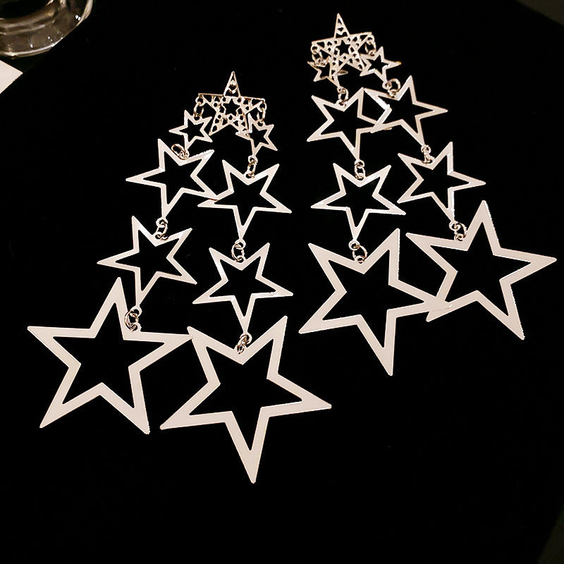 銀針歐美金屬風珍珠蝴蝶花朵流蘇耳釘小衆個性耳環時尚誇張耳飾女