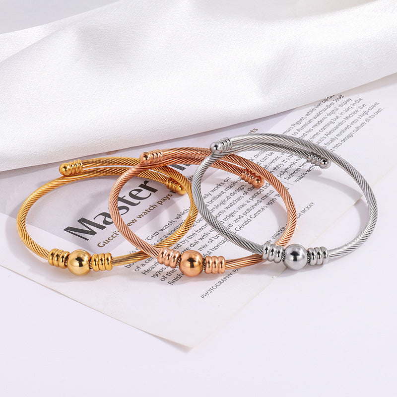 鈦鋼手鐲開口圓珠精緻手鐲女生高級感時尚歐美風不掉色百搭手環