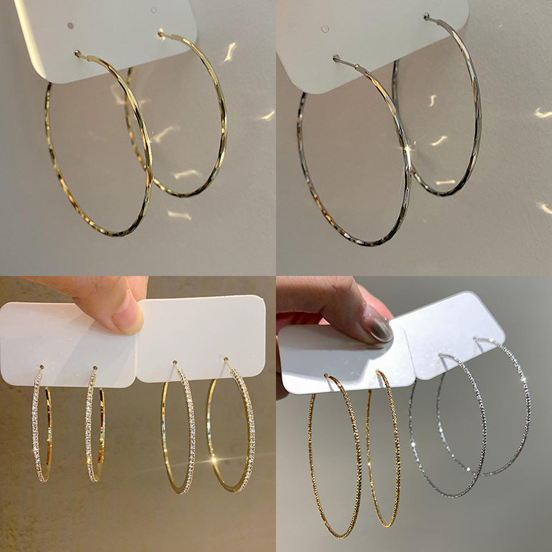 銀針歐美冷淡風鑲鑽愛心圓圈耳圈小衆簡約誇張耳環百搭高級感耳飾