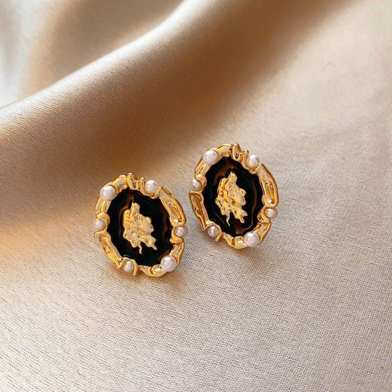 銀針法式黑色鑲鑽字母珍珠包包流蘇耳環小衆氣質耳釘高級感耳飾女