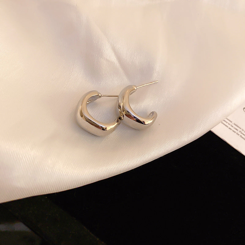 銀針跨境高級感銀色幾何圓珠愛心耳釘小衆個性耳環冷淡風耳飾