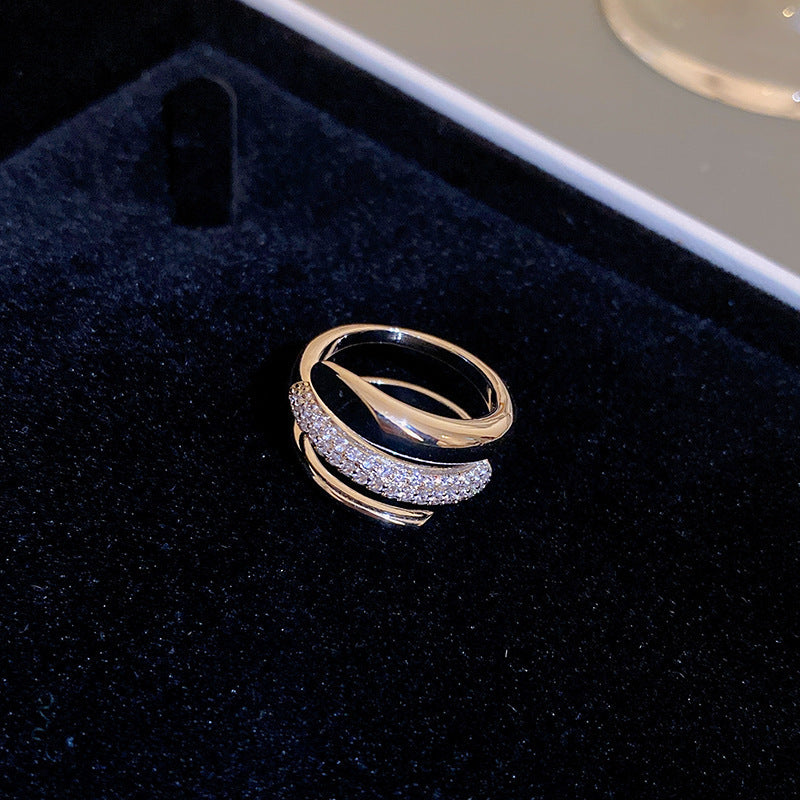 韓國輕奢鋯石圓圈蛇形葫蘆戒指小衆設計感食指戒氣質高級感手飾女