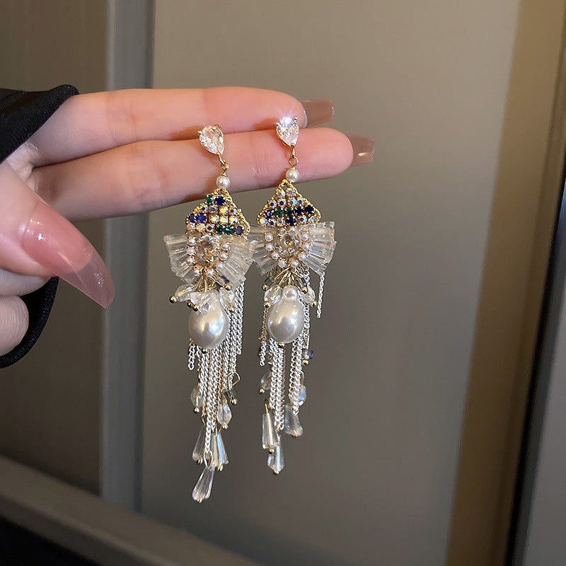 銀針歐美輕奢人造鋯石水晶款愛心耳釘時尚宮廷風耳環高級感耳飾女