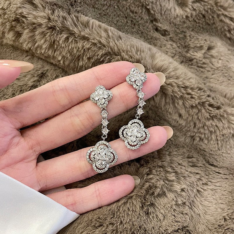 銀針輕奢鋯石几何蝴蝶花朵流蘇耳釘個性冷淡風耳環歐美高級感耳飾