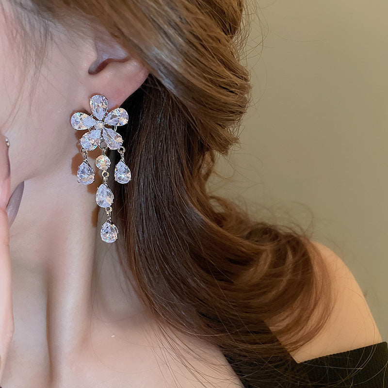 銀針輕奢鋯石几何蝴蝶花朵流蘇耳釘個性冷淡風耳環歐美高級感耳飾