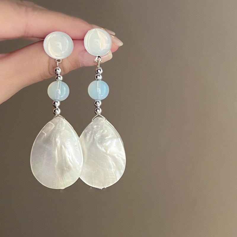 銀針時尚白色系花朵貝殼珍珠耳環氣質新款耳釘歐美時尚高級感耳飾