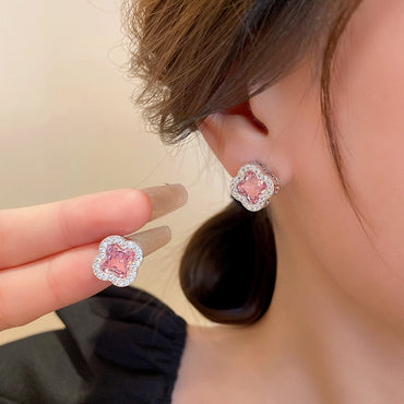 網紅粉色甜美氣質鋯石花朵項鍊韓國小衆百搭鎖骨鏈時尚輕奢項飾女