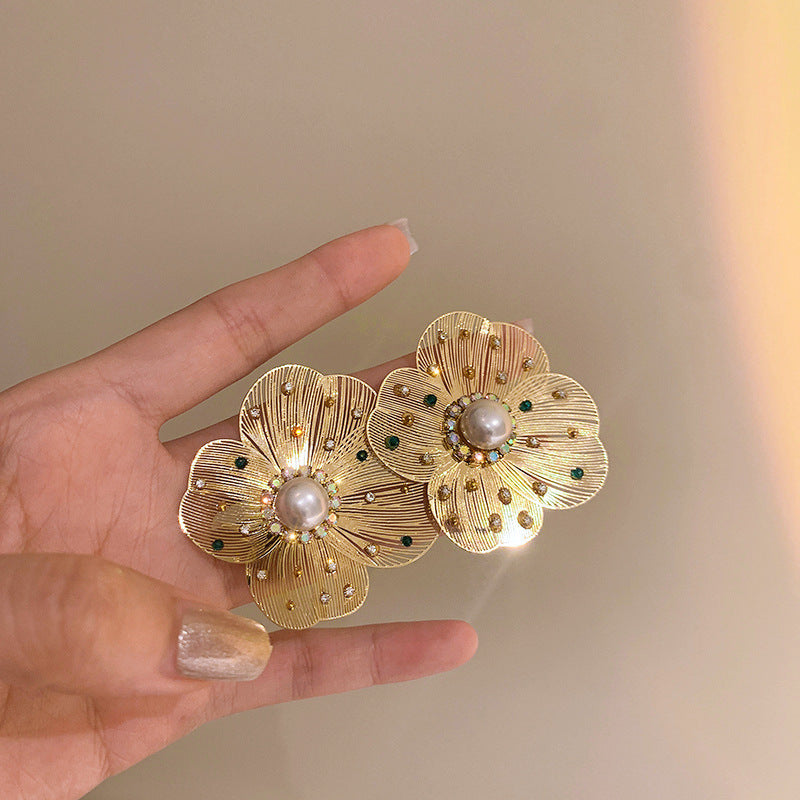 銀針超仙珍珠花朵流蘇耳環氣質時尚耳釘跨境歐美誇張高級感耳飾女