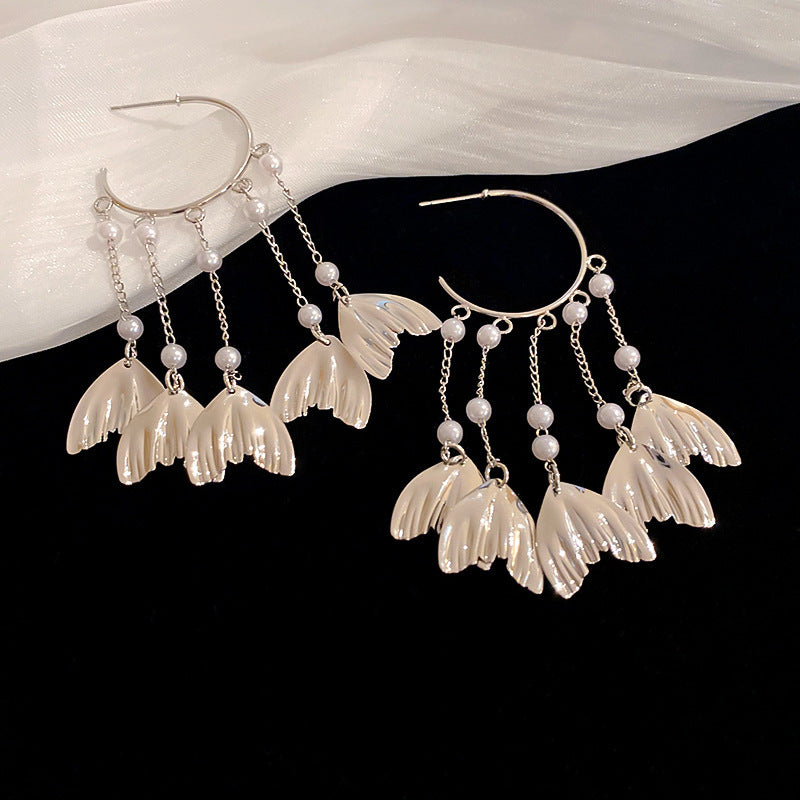 銀針超仙珍珠花朵流蘇耳環氣質時尚耳釘跨境歐美誇張高級感耳飾女