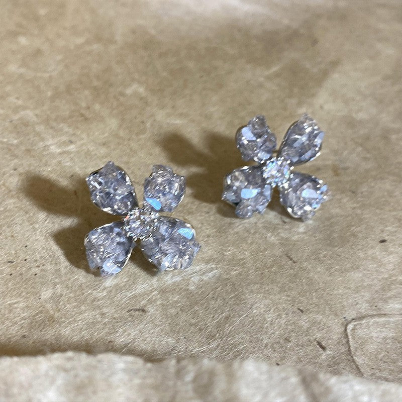 銀針霧霾藍色漸變滴油花朵蝴蝶愛心耳環氣質耳釘秋冬高級感耳飾