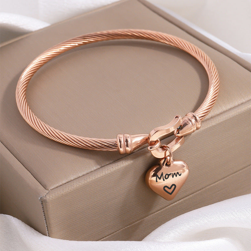 鈦鋼手鐲麻花線桃心愛心刻字英文精緻不鏽鋼女生高級感小衆風手環