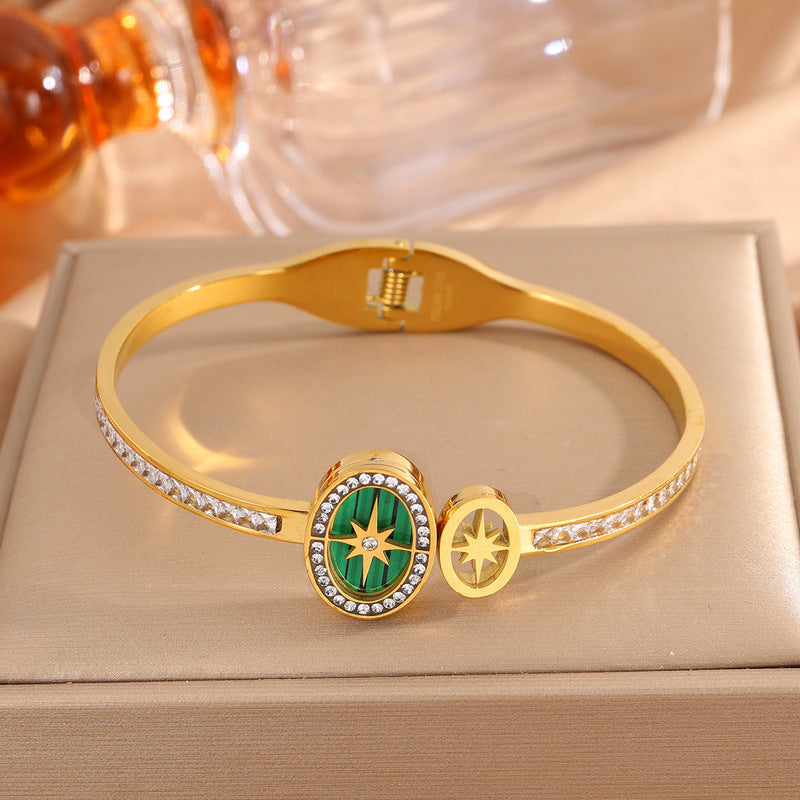 時尚高級感新品八芒星不鏽鋼手鐲跨境女輕奢不掉色彈簧開口手飾品