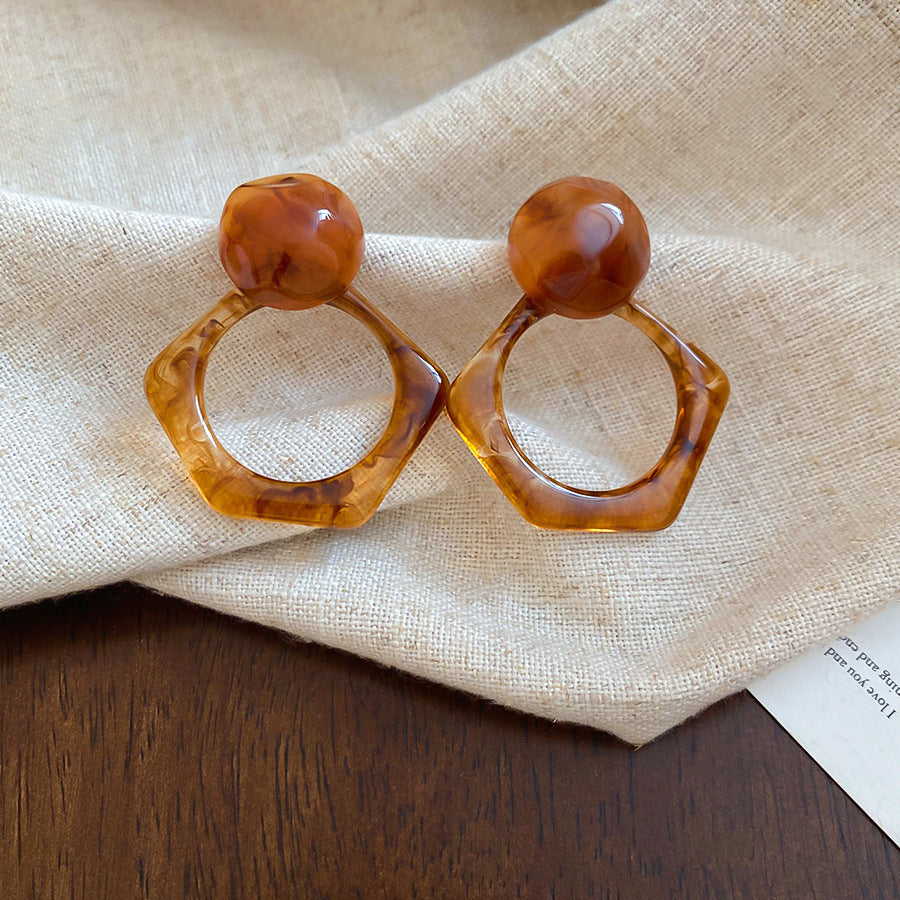 銀針樹脂不規則幾何形鏤空耳環輕奢高級感耳釘復古耳飾設計感小衆