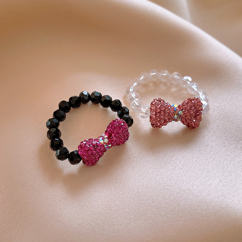 鑲鑽蝴蝶結水晶戒指甜美可愛少女心食指戒小衆時尚高級感手飾