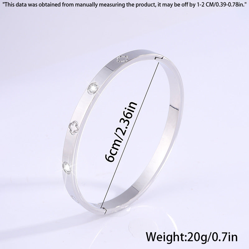 鈦鋼手鐲四葉花壓印手鐲女生高級感時尚網紅爆款不鏽鋼手鐲飾品