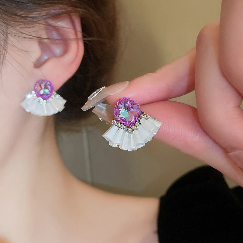 銀針歐美輕奢人造鋯石水晶款愛心耳釘時尚宮廷風耳環高級感耳飾女