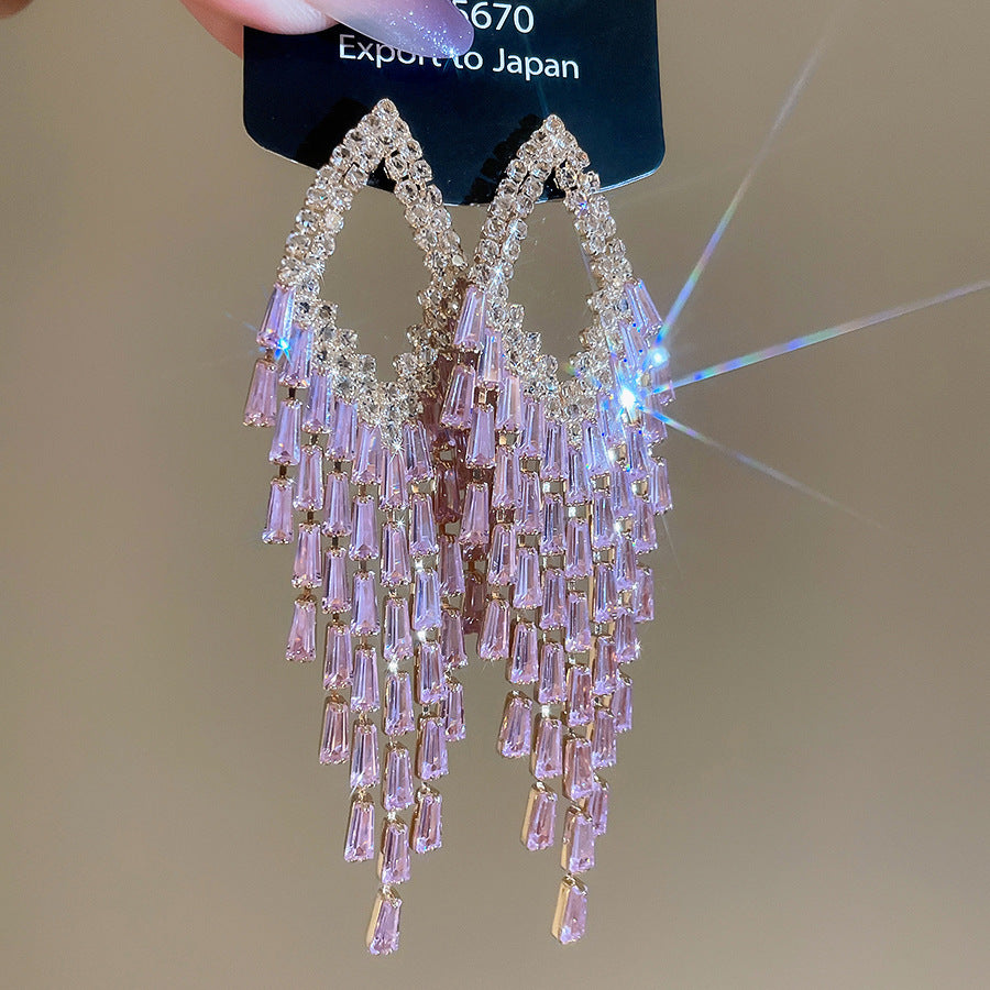 銀針熱銷鑲鑽鋯石水滴蝴蝶流蘇耳環輕奢高級感耳釘耳飾設計感小衆