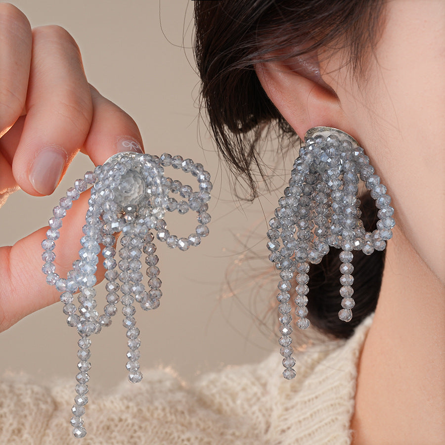 銀針小清新玻璃珠花朵流蘇耳環小衆個性誇張耳釘時尚度假風耳飾女
