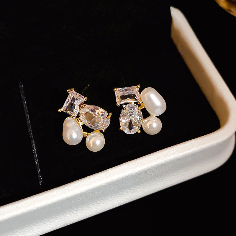 銀針法式復古字母豬鼻子土星珍珠耳環一款兩戴耳釘輕奢高級感耳飾