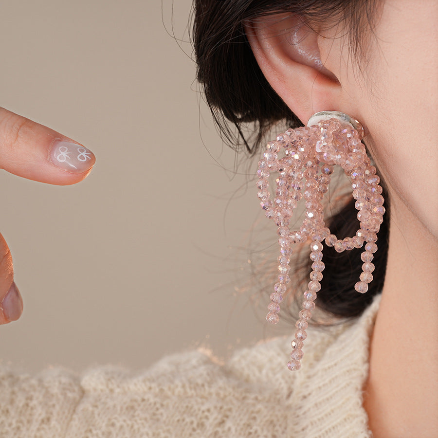 銀針小清新玻璃珠花朵流蘇耳環小衆個性誇張耳釘時尚度假風耳飾女