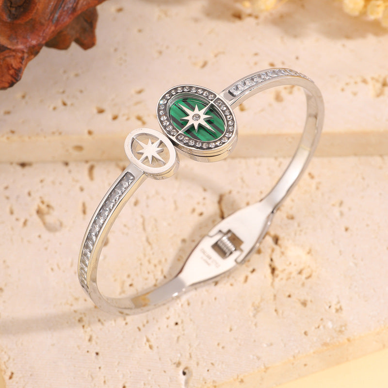 時尚高級感新品八芒星不鏽鋼手鐲跨境女輕奢不掉色彈簧開口手飾品