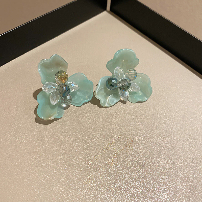 度假風粉色米珠花朵珍珠流蘇耳環少女氛圍感耳釘波西米亞甜美耳飾
