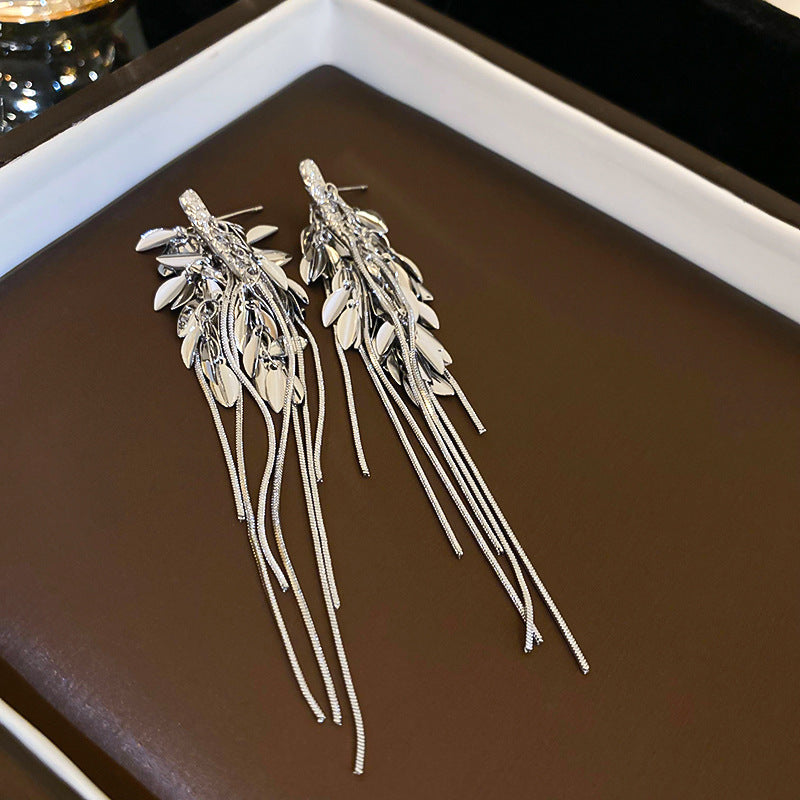 銀針歐美金屬風珍珠蝴蝶花朵流蘇耳釘小衆個性耳環時尚誇張耳飾女