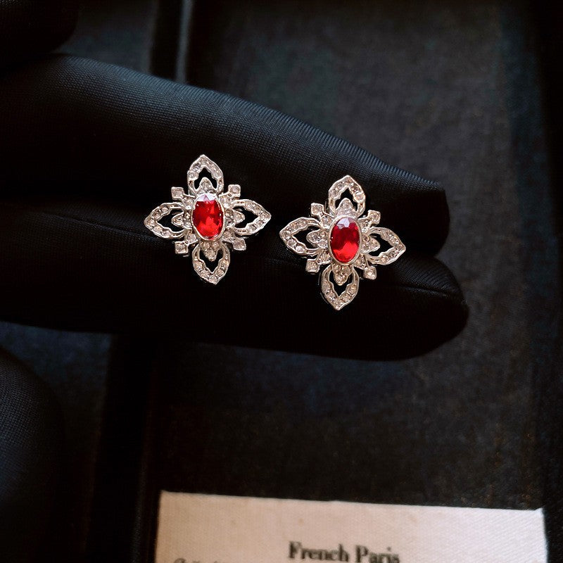 銀針輕奢鋯石几何蝴蝶花朵流蘇耳釘個性冷淡風耳環歐美高級感耳飾