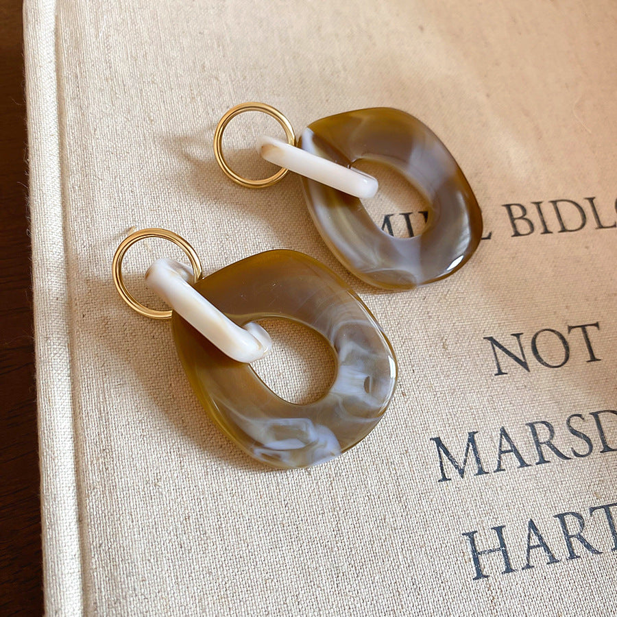 銀針樹脂不規則幾何形鏤空耳環輕奢高級感耳釘復古耳飾設計感小衆