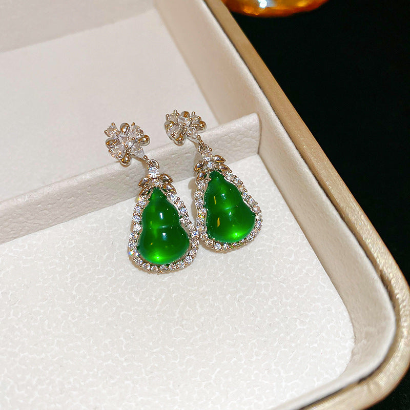 歐美跨境綠色鋯石花朵幾何耳釘氣質百搭耳環輕奢高級感耳飾設計感