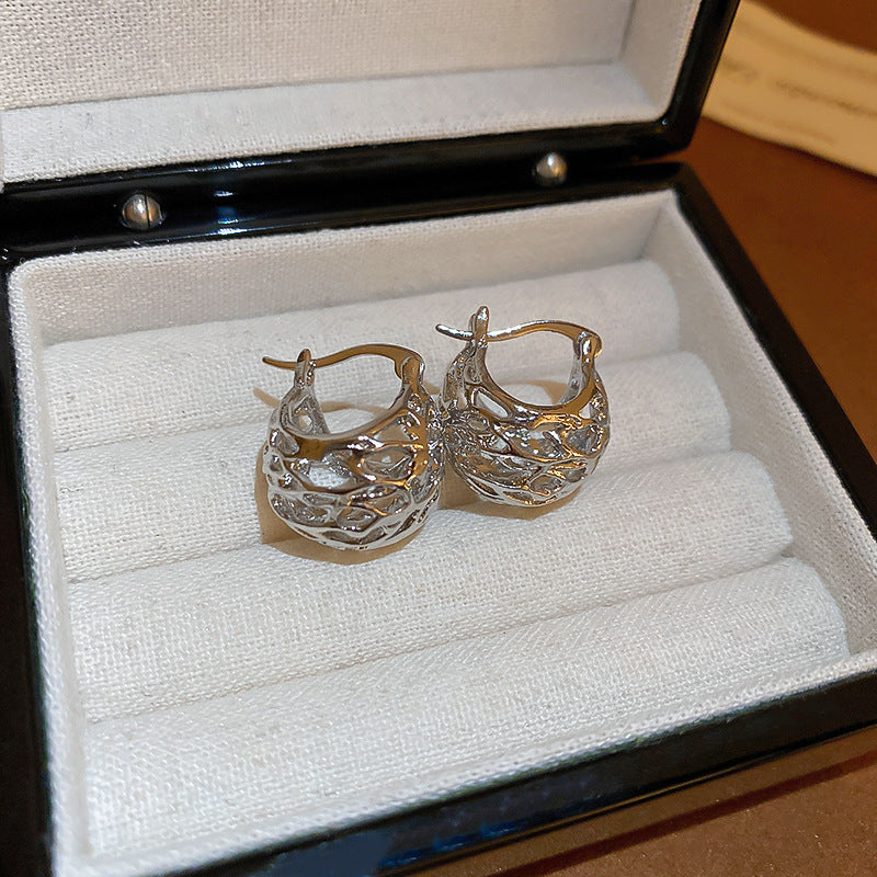 銀針跨境高級感銀色幾何圓珠愛心耳釘小衆個性耳環冷淡風耳飾