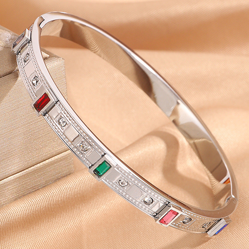 鈦鋼手鐲情侶款華格夫方形彩鑽鑲嵌歐美熱賣精緻百搭氣質手鐲飾品