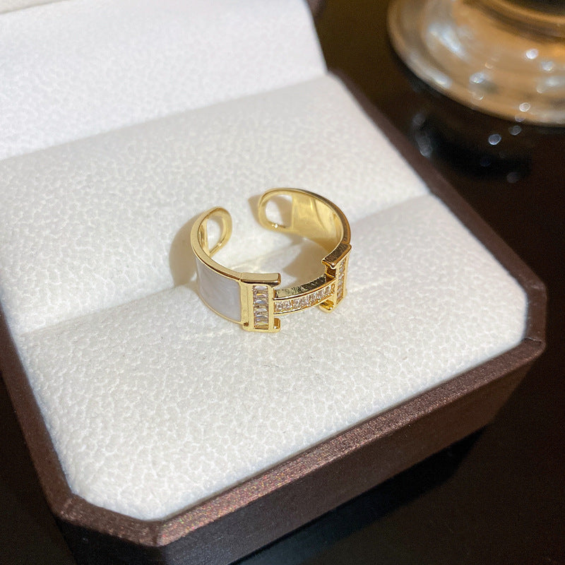 韓國時尚鋯石字母愛心幾何開口戒指輕奢小衆高級感食指戒百搭手飾