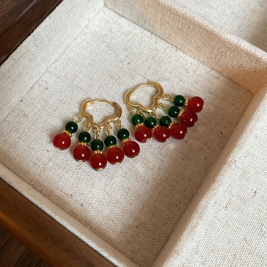 浪漫烏托邦安可拉紅色花朵流蘇耳釘氛圍感長款耳釘輕奢高級感耳飾